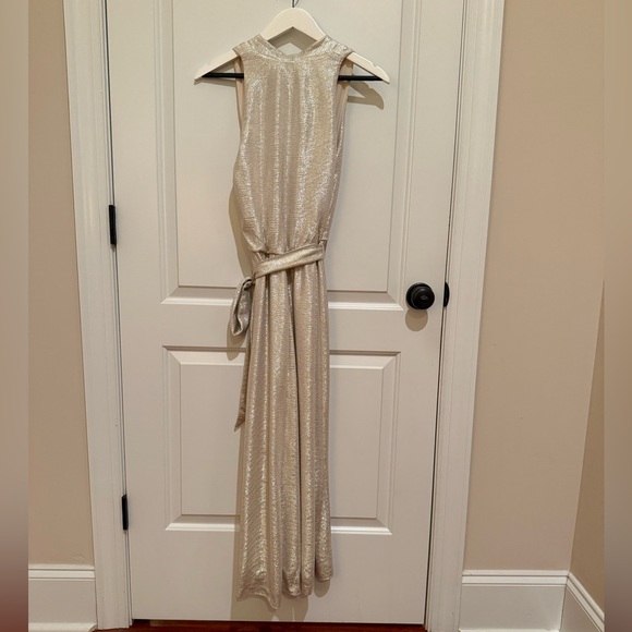 EUC Lauren Ralph Lauren Metallic Jersey Faux Wrap Midi Dress Size 6 - Picture 5 of 9
